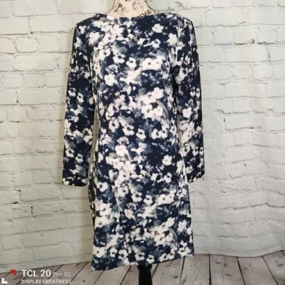 ZARA WOMAN Blue White Floral IKAT print Dress M NEW - Picture 2 of 10